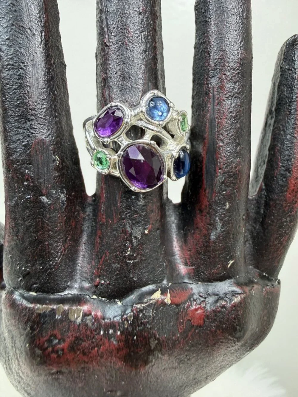 Avon Colorful Rhinestone Silver Tone Ring Size 6.5 NRT